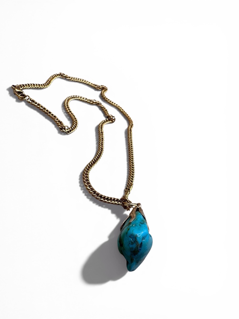 Gold Chain Necklace with Turquoise Pendant - Picture 4 of 5